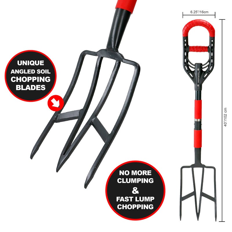 Roamwild Multi-Digger Garden Digging Spading Fork â€“ Fibreglass Light Weight Gardening with Unique Dual Soft AIR Light Grip Technology & Soil Lump Cutting Bladed Tines (Fork) - Image 4